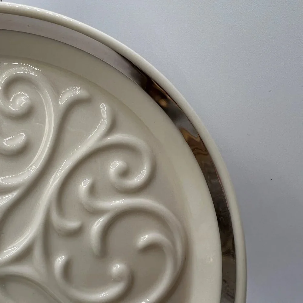 Vintage Lenox Seville Ivory With Platinum Wine Bottle Coaster Plate Porcelain